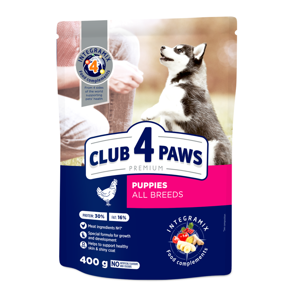 Повнораціонний сухий корм Club 4 Paws (Клуб 4 Лапи) Преміум для цуценят з високим вмістом курки, 400 г