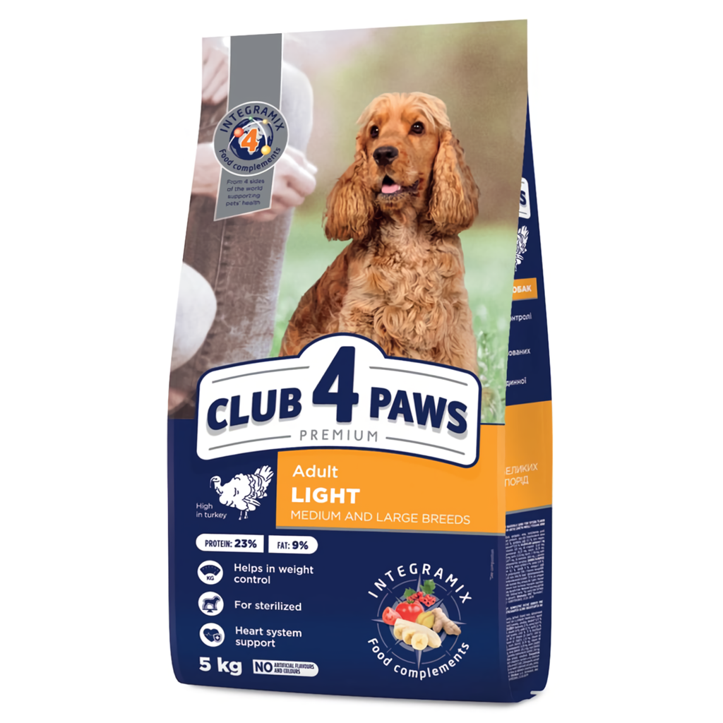 Сухий корм для собак CLUB 4 PAWS (Клуб 4 Лапи) Преміум для малих/середніх порід (контроль ваги) з індичкою, 5 кг