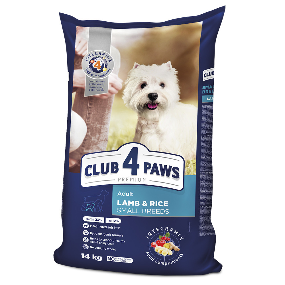 Повнораціонний сухий корм CLUB 4 PAWS (Клуб 4Лапи) Преміум з ягням і рисом для дорослих собак малих порід, 14 кг