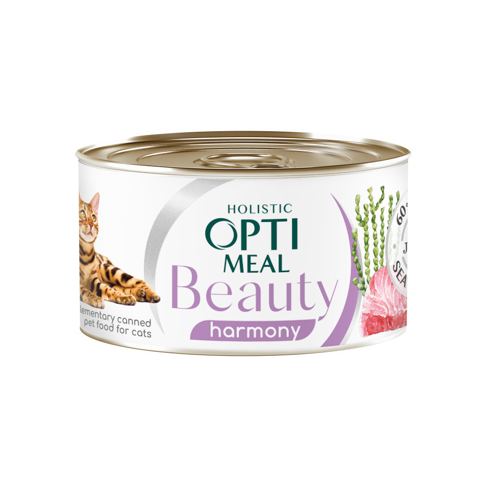 Консерва для дорослих кішок Optimeal Beauty (Оптіміл) з тунцем і морськими водоростями в желе із заспокійливим ефектом, 70 г
