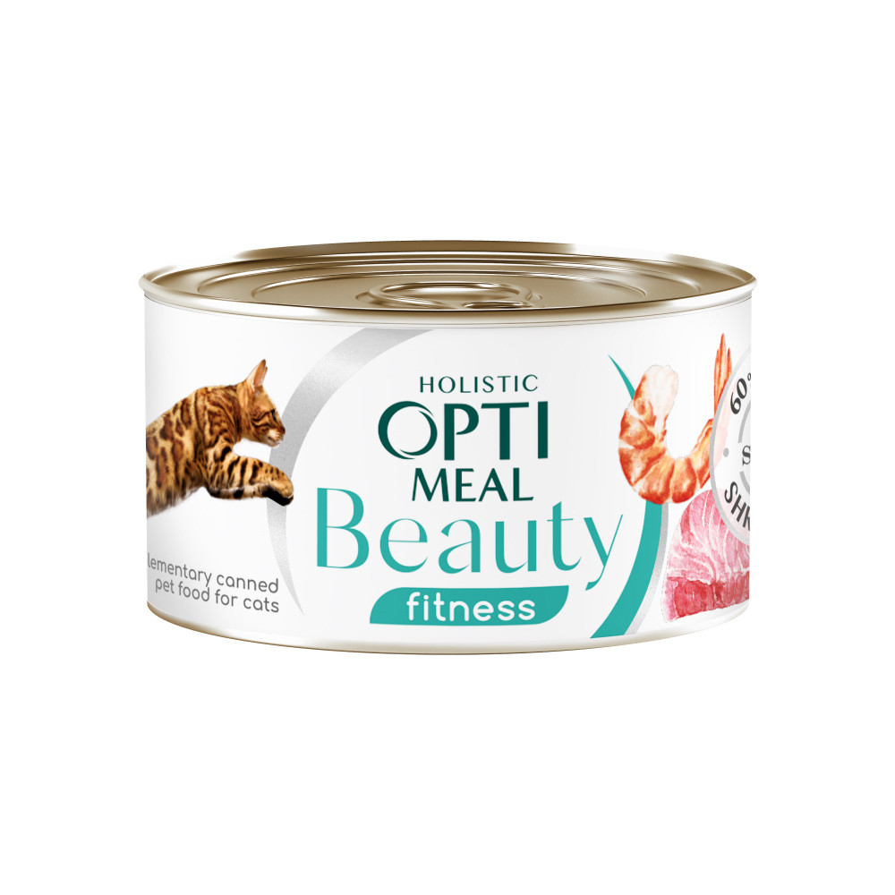 Консерва для дорослих кішок Optimeal Beauty (Оптіміл) з тунцем і креветками у соусі для підтримки загального фіз. стану, 70 г
