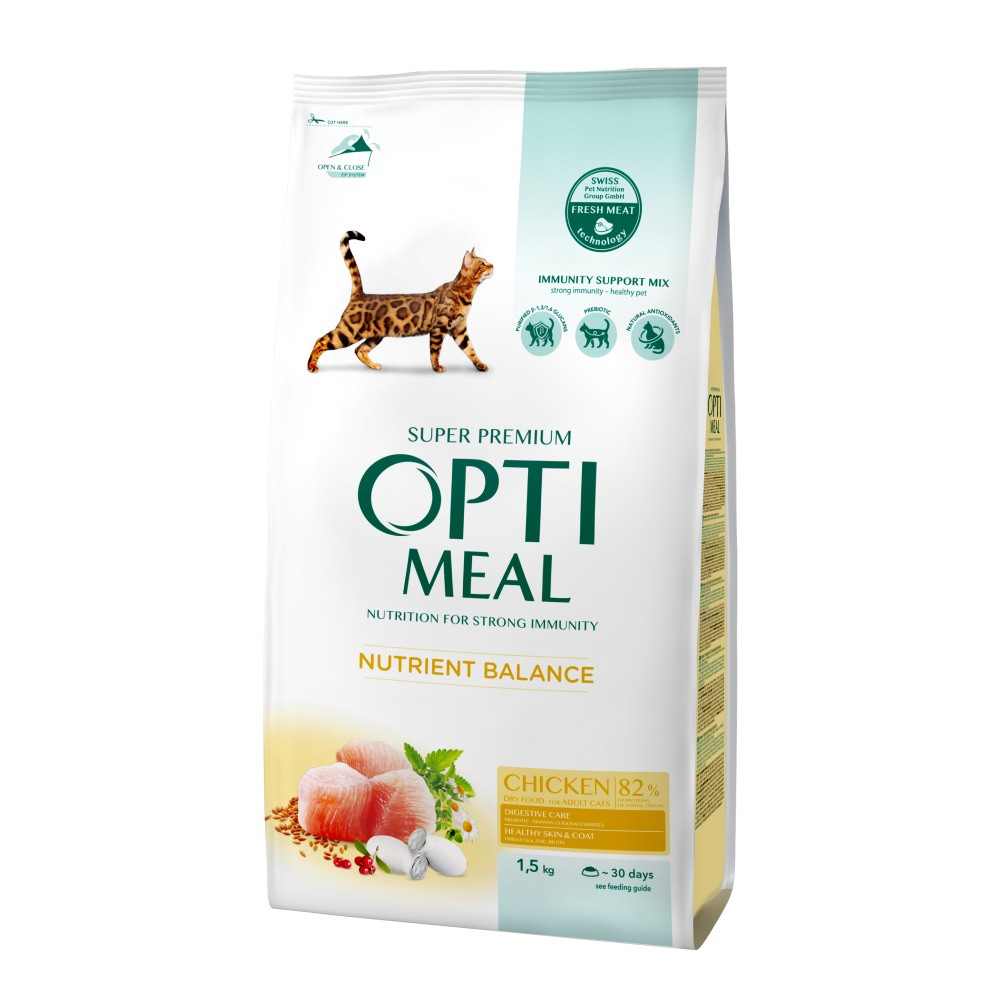 Сухий корм Оптиміл Optimeal для дорослих котів зі смаком курки, 1.5 кг