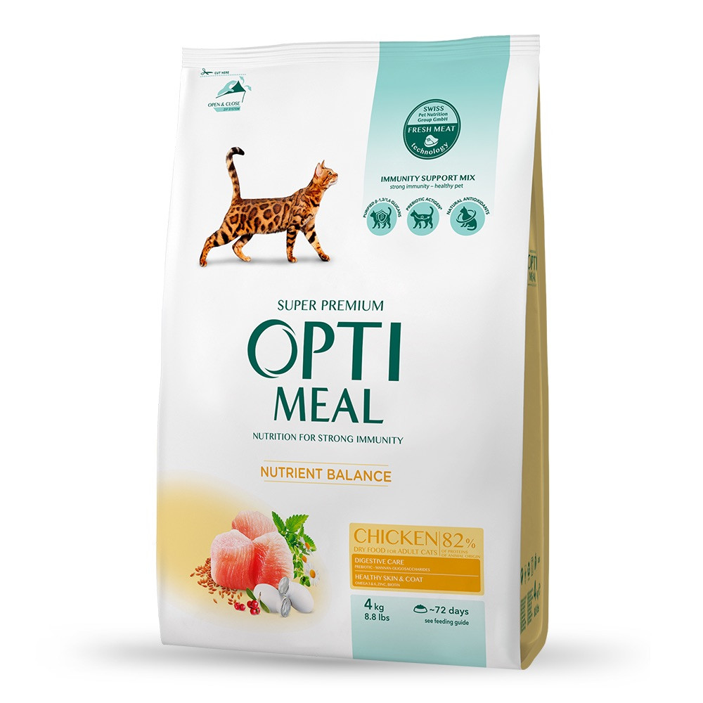 Сухий корм Оптиміл Optimeal для дорослих котів зі смаком курки, 4 кг