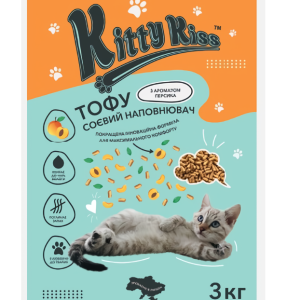 Наповнювач Кіті Кіс Kitty Kiss Тофу соєвий для котів з персиком, 3 кг