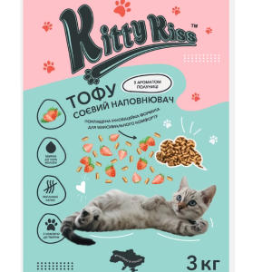 Наповнювач Кіті Кіс Kitty Kiss Тофу соєвий для котів з полуницею, 3 кг