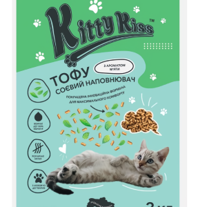 Наповнювач Кіті Кіс Kitty Kiss Тофу соєвий для котів з м'ятою, 3 кг