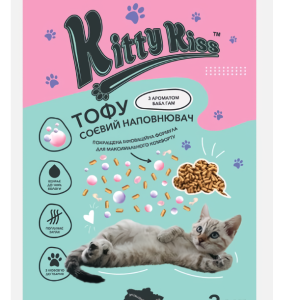 Наповнювач Кіті Кіс Kitty Kiss Тофу соєвий для котів з ароматом бабл гам, 3 кг
