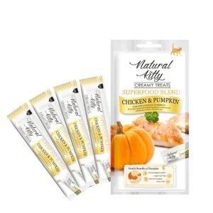 Крем-снек для котів Natural Kitty Creamy treats Chicken & Pumpkin зі смаком курки та гарбуза упаковка №4 по 12 г