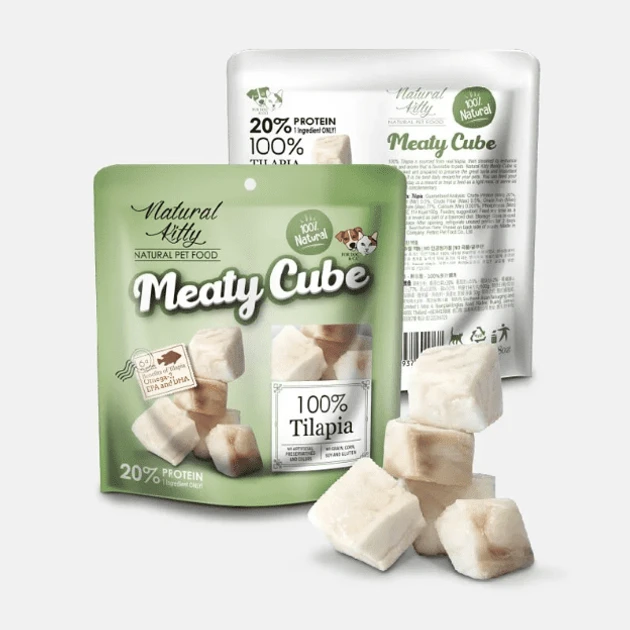 Ласощі для котів і собак Natural Kitty Meaty Cube у вигляді кубиків тилапії 60 г