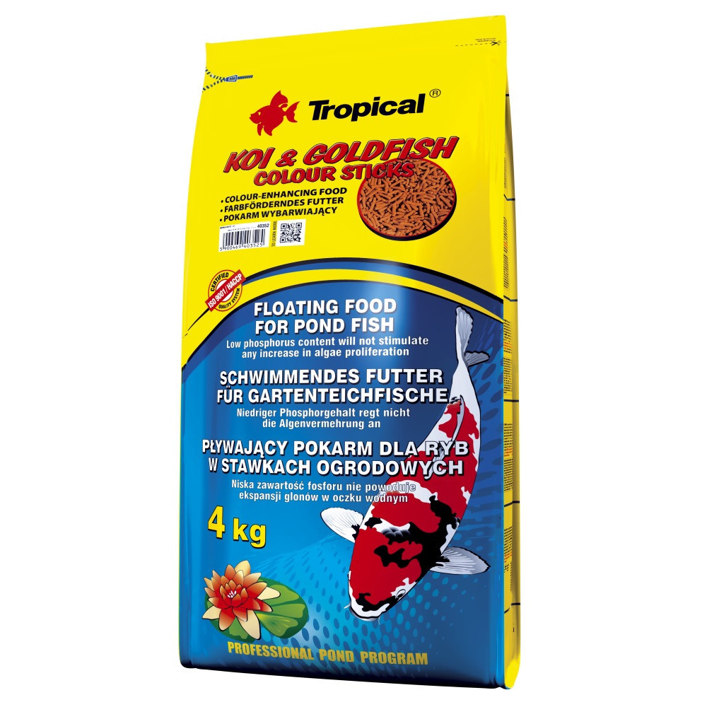 Сухий корм для ставкових риб Тропікал Tropical Koi & Goldfish Colour Sticks для рибок (палички), 4 кг