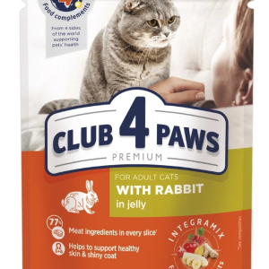 Повнораціонний консервований корм для дорослих кішок CLUB 4 PAWS (Клуб 4 Лапи) Преміум з кроликом в желе, 100 г