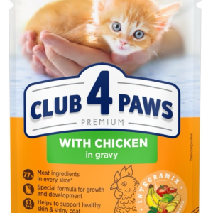 Повнораціонний консервований корм CLUB 4 PAWS (Клуб 4 Лапи) Преміум для кошенят з куркою в соусі, 80 г