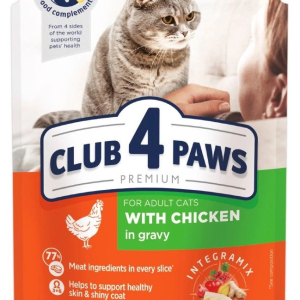 Повнораціонний консервований корм для кішок CLUB 4 PAWS (Клуб 4 Лапи) Преміум з куркою в соусі, 100 г