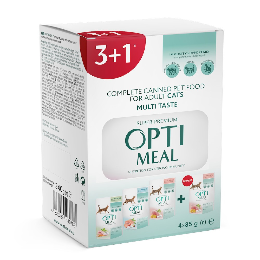 Набір вологого корму Оптіміл Optimeal Adult Cats Multi Taste для дорослих котів з різними смаками (4 шт)