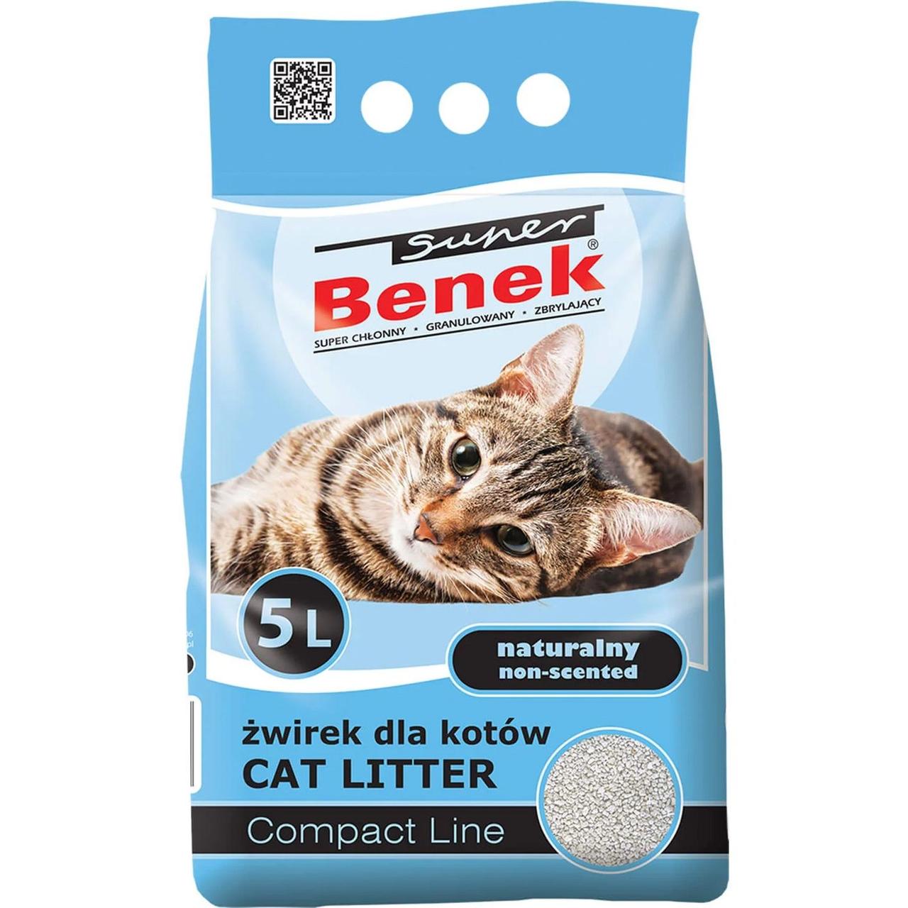 Наповнювач бентонітовий Супер Бенек Super Benek Compact Naturalny для котячих туалетів без запаху (дрібний), 5 л