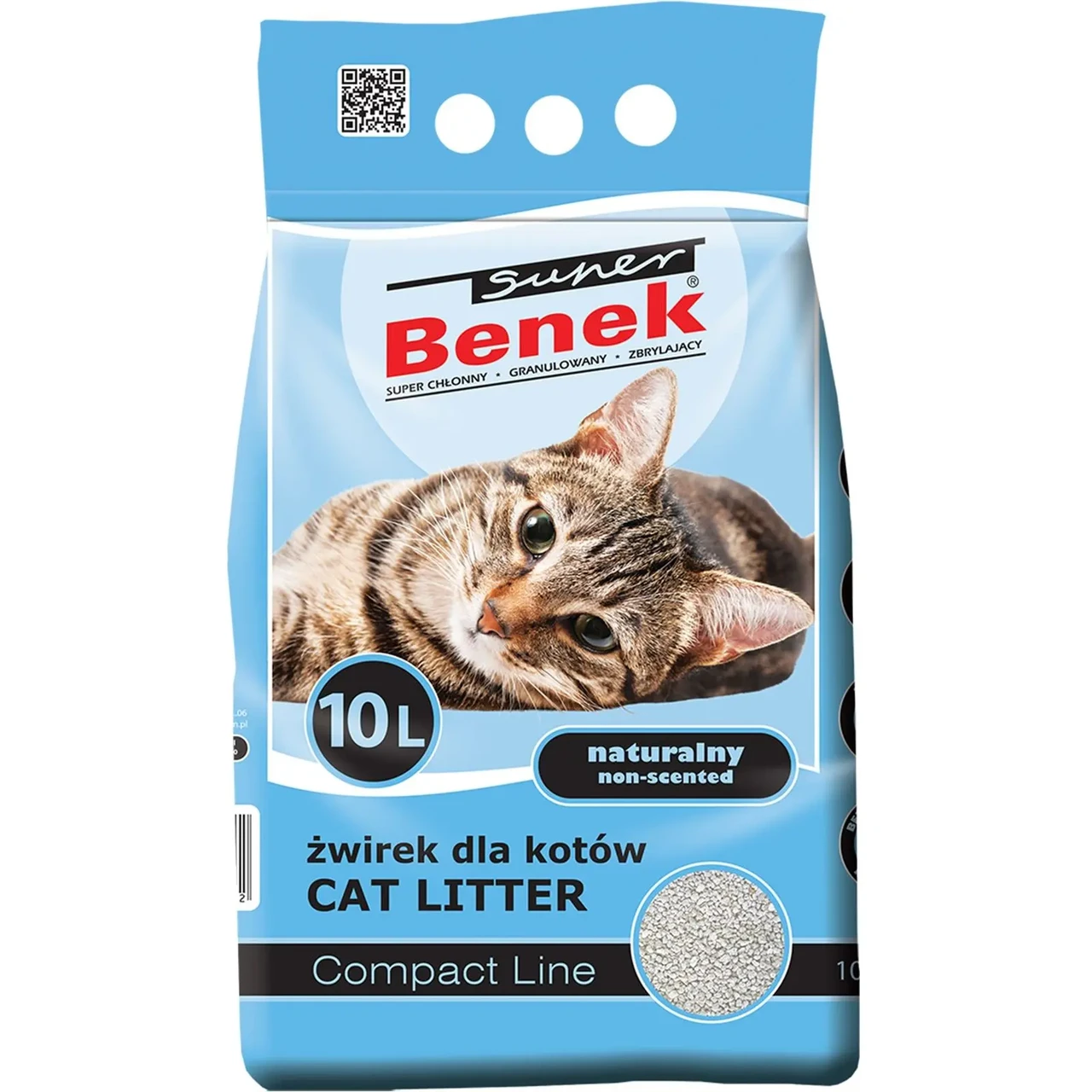 Наповнювач бентонітовий Супер Бенек Super Benek Compact Naturalny для котячих туалетів без запаху (дрібний), 10 л