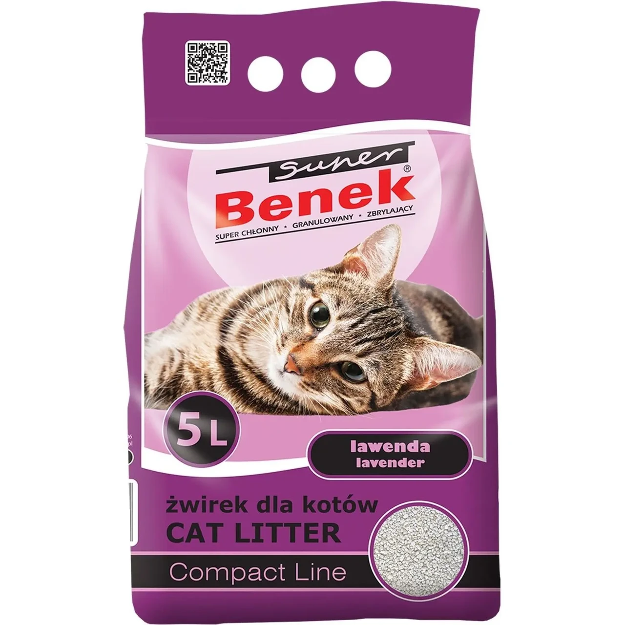 Наповнювач бентонітовий Супер Бенек Super Benek Compact Lavander для котячих туалетів лаванда (дрібний), 5 л