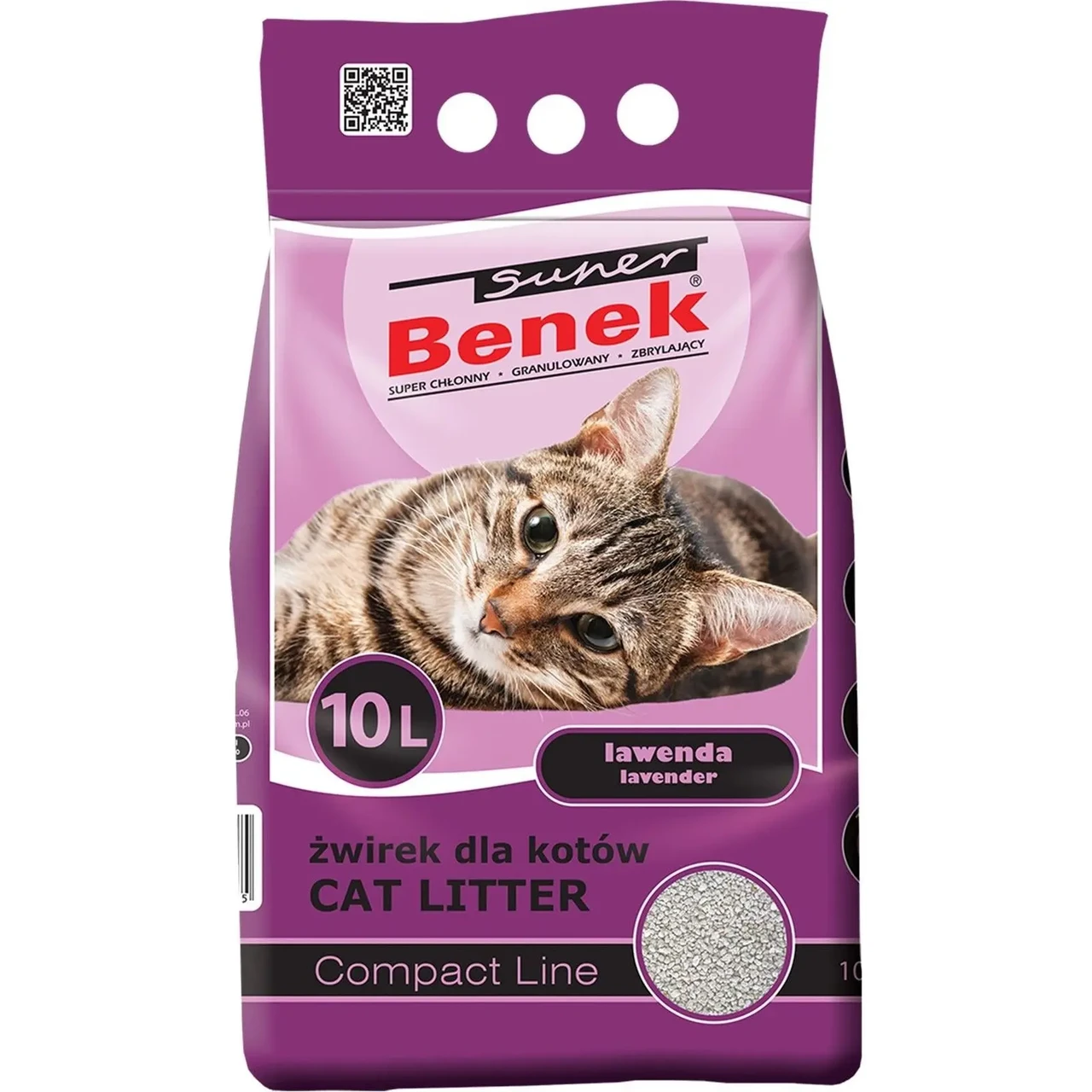 Наповнювач бентонітовий Супер Бенек Super Benek Compact Lavander для котячих туалетів лаванда (дрібний), 10 л