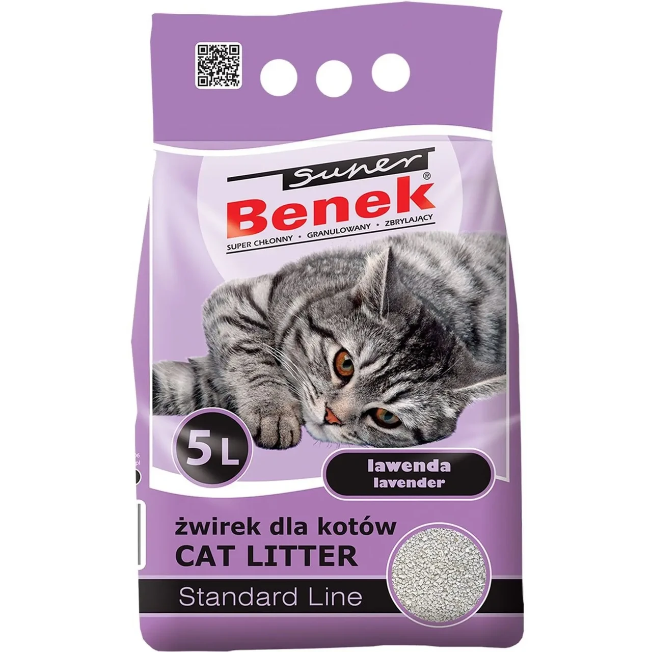 Наповнювач бентонітовий Супер Бенек Super Benek Standard Lavander для котячих туалетів з лавандою (крупний), 5 л