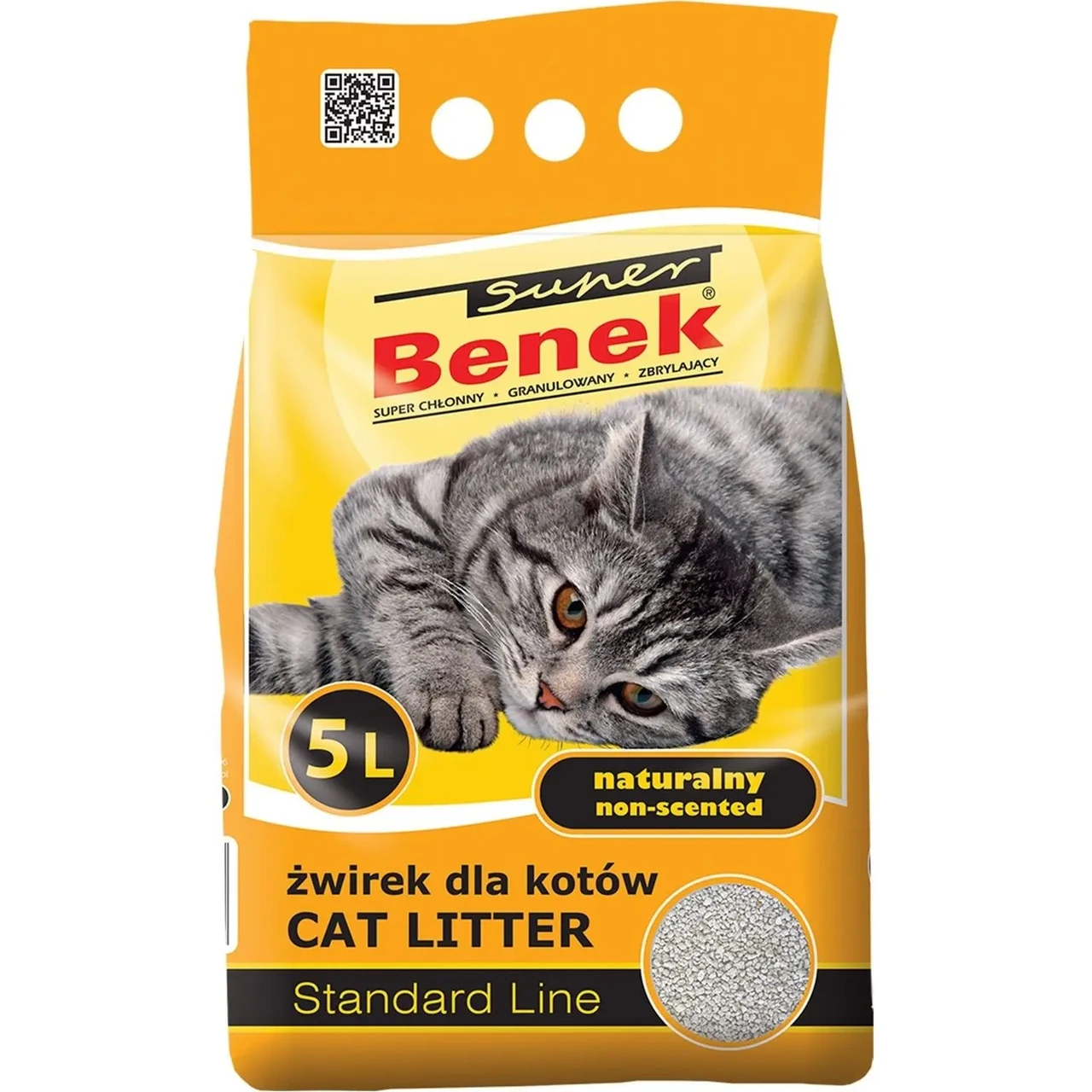 Наповнювач бентонітовий Супер Бенек Super Benek Standard для котячих туалетів натуральний без запаху (середній), 5 л