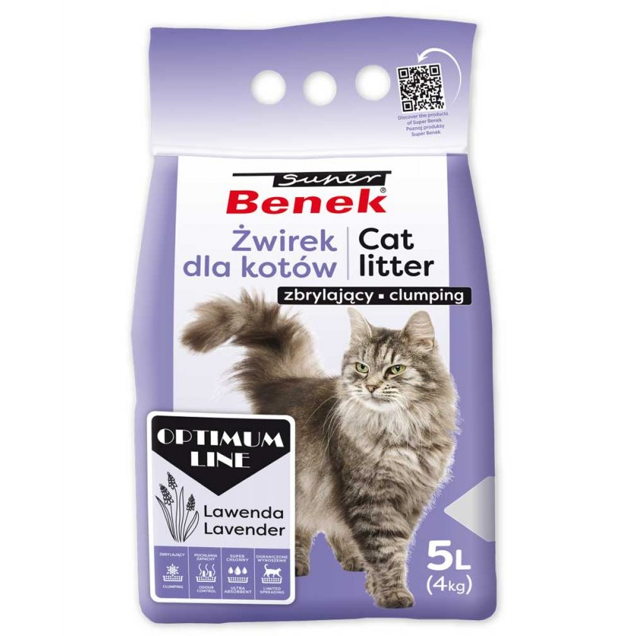 Наповнювач бентонітовий Супер Бенек Super Benek Optimum Lavander для котячих туалетів лаванда, 5 л