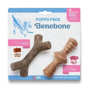 Набір жувальних іграшок для собак Benebone Puppy Pack (Дентал кістка+Важіль) зі смаком бекону для цуценят до 7 кг