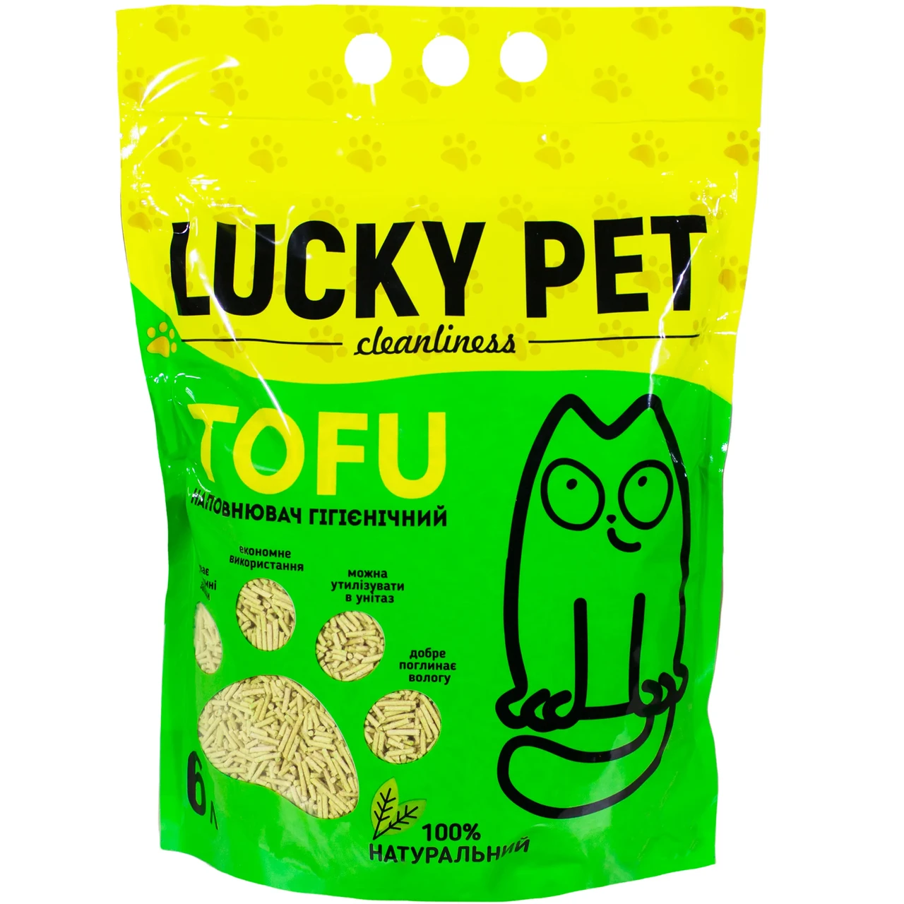 Наповнювач для котячого туалету Лакі Пет Lucky Pet тофу з ароматом зеленого чаю, 6 л (2.6 кг)