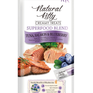 Крем-снеки для котів Natural Kitty Creamy зі смаком тунця, лосося та чорниці 24 шт х 12 г