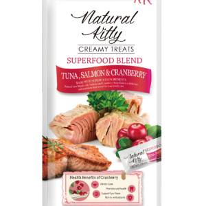 Крем-снеки для котів Natural Kitty Creamy зі смаком тунця, лосося та журавлини 24 шт х 12 г