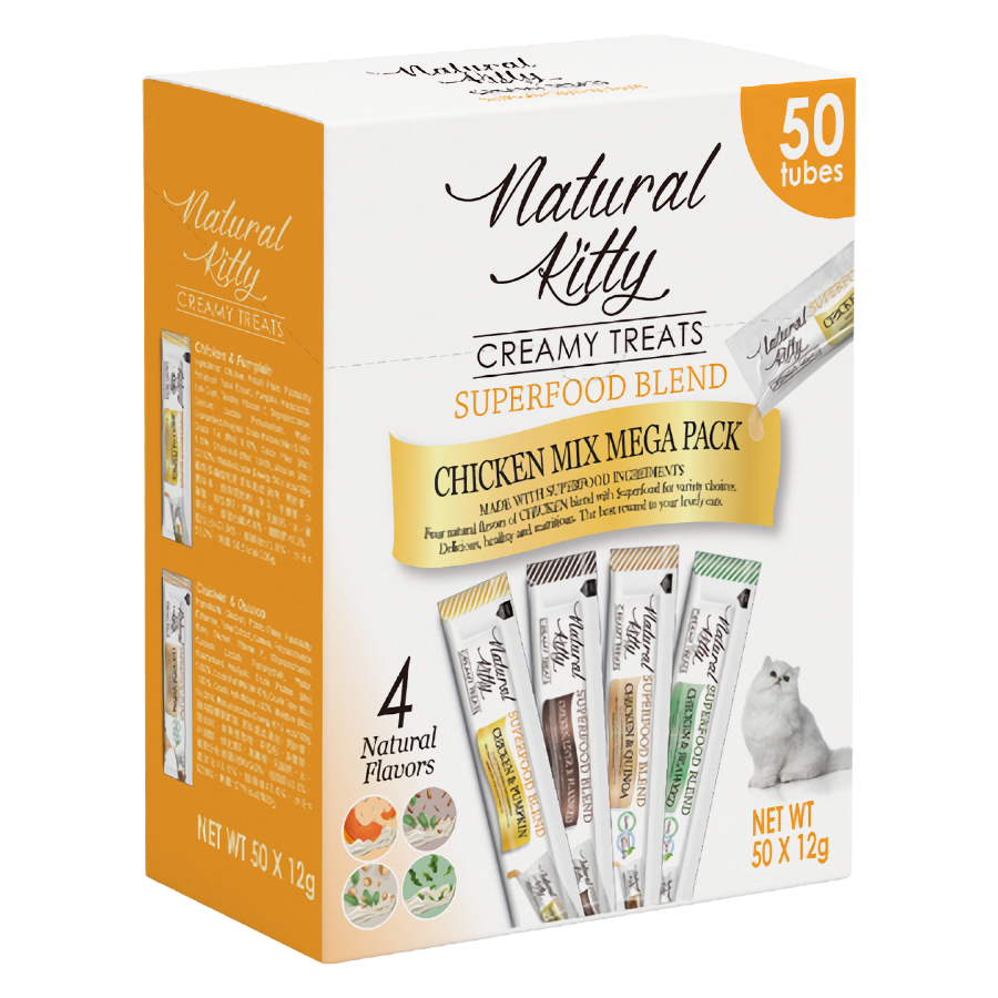Набір крем-снеків Natural Kitty Creamy для котів на основі курятини 50 шт.х12 г (4 смаки)