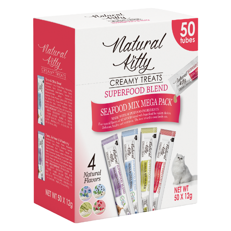 Набір крем-снеків Natural Kitty Creamy для котів на рибній основі 50 шт.х12 г (4 смаки)