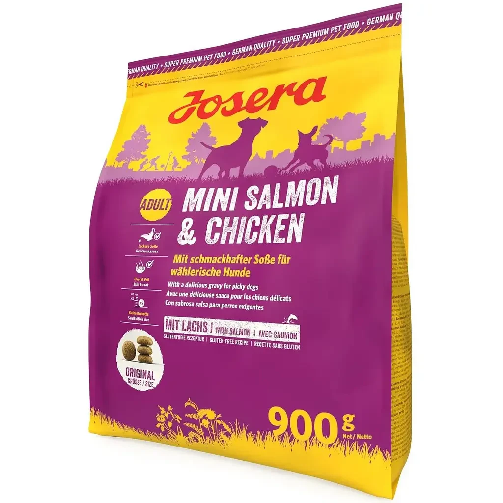 Сухой корм Josera Mini Salmon&Chicken (Йозера Міні лосось і курка) з апетитним соусом для вибагливих собак, 900 г