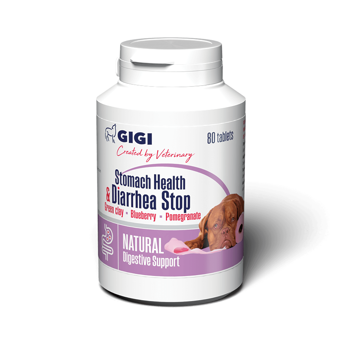Добавка GIGI Stomach Health & Diarrhea Stop для заспокоєння травної системи та лікування діареї у великих собак, 80 таблеток