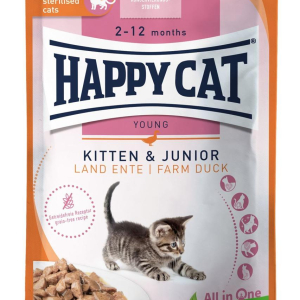 Вологий корм Happy Cat (Хеппі Кет) Kitten&Junior Land-Geflugel з качкою для кошенят (шматочки в соусі), 85 г