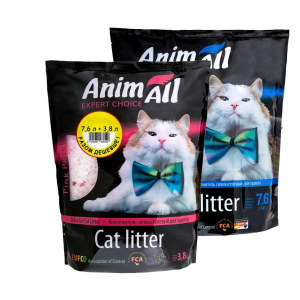 Силікагелевий наповнювач для котячого туалету AnimAll Рожеві пелюстки та Блакитний аквамарин 7.6 л + 3.8 л