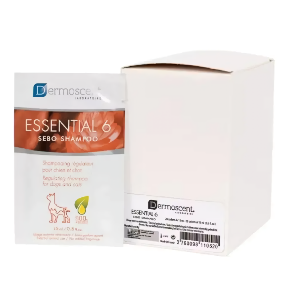 Dermoscent Essential 6 Sebo Shampoo регулює активність сальних залоз, для контролю стану шкіри саше 20х15 мл