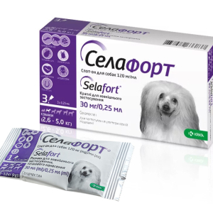 Селафорт (Selafort) краплі від бліх кліщів і гельмінтів для собак вагою 2,6 - 5 кг 1 піпетка KRKA (Термін до 01.2027 р)