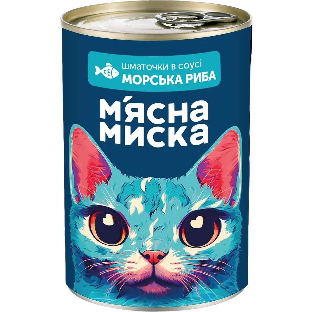 Вологий корм в банці для дорослих котів М'ясна миска шматочки в соусі з морською рибою, 415 г