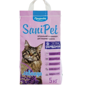 Бентонітовий наповнювач "Природа" "Sani Pet" Середній з лавандою 5 кг