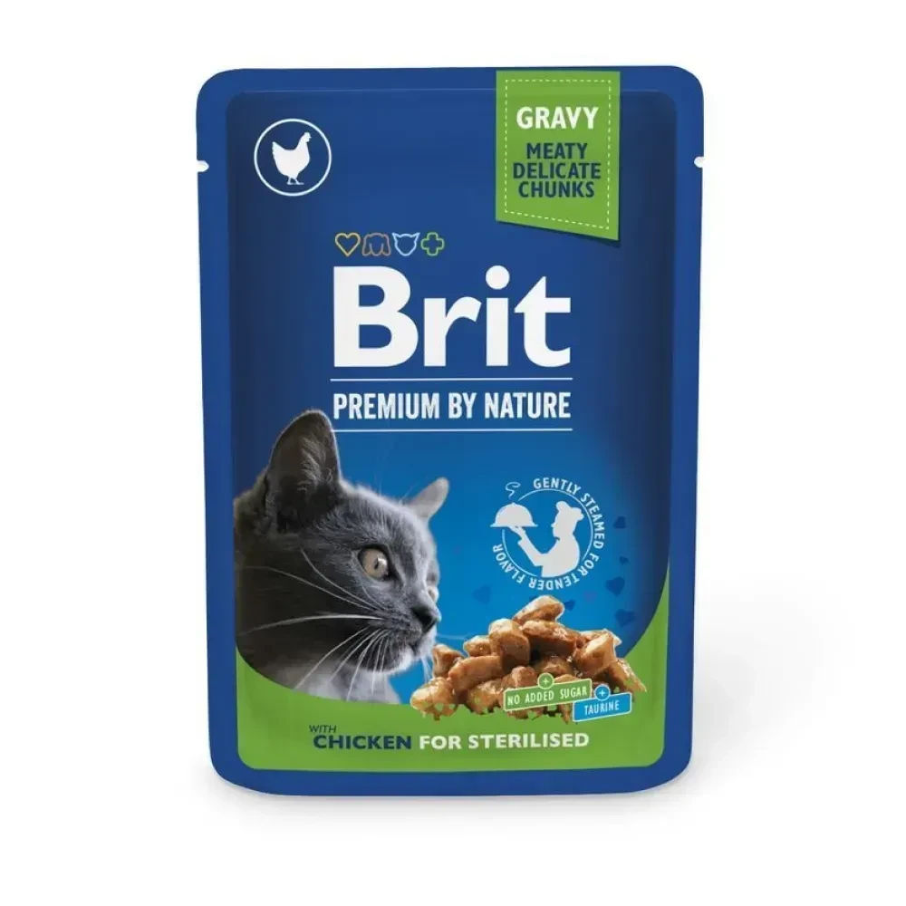 Brit Premium Cat (пауч) Шматочки в соусі з КУРКОЮ для стерилізованих кішок / 100 гр