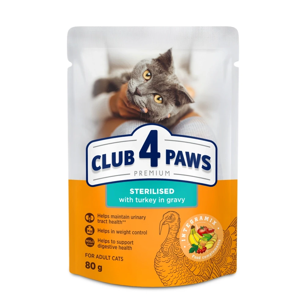 CLUB 4 PAWS (Клуб 4 Лапи) Преміум вологий корм для дорослих кішок з індичкою в соусі, 80 г