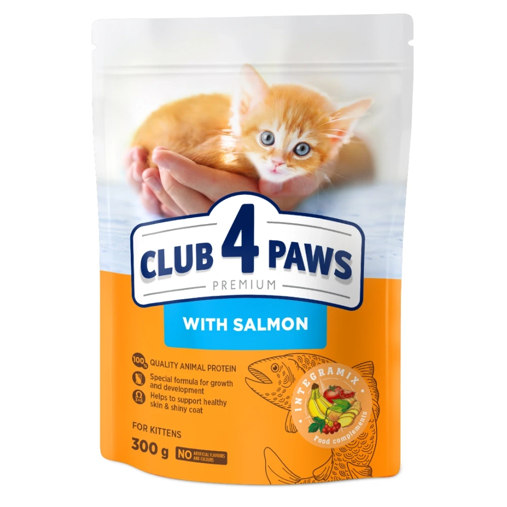 Повнораціонний сухий корм для кошенят CLUB 4 PAWS (Клуб 4 Лапи) Преміум з лососем, 300 г