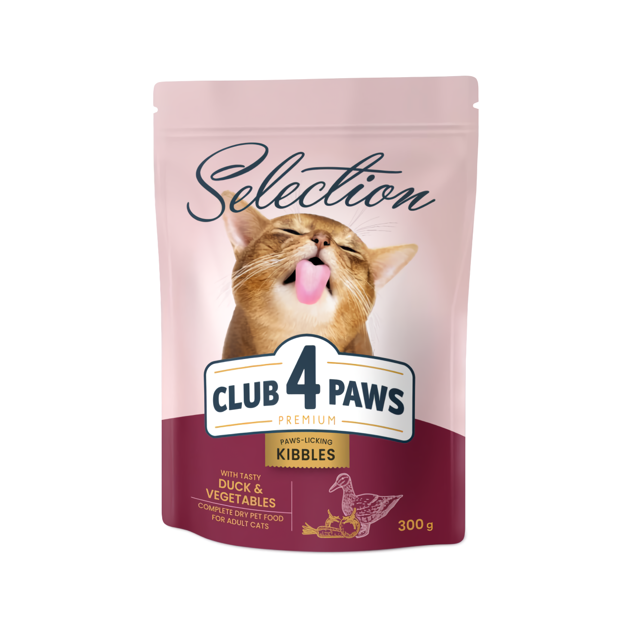 Повнораціонний сухий корм для дорослих котів CLUB 4 PAWS Selection (Клуб 4 Лапи Селекшн) з качкою, 300 г