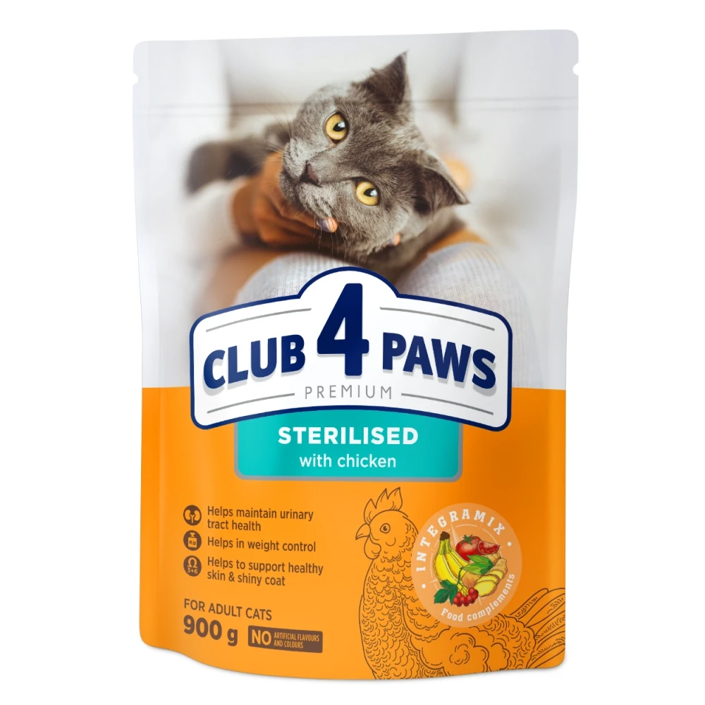 Сухий корм CLUB 4 PAWS (Клуб 4 Лапи) Преміум для стерелізованих кішок з куркою, 900 г