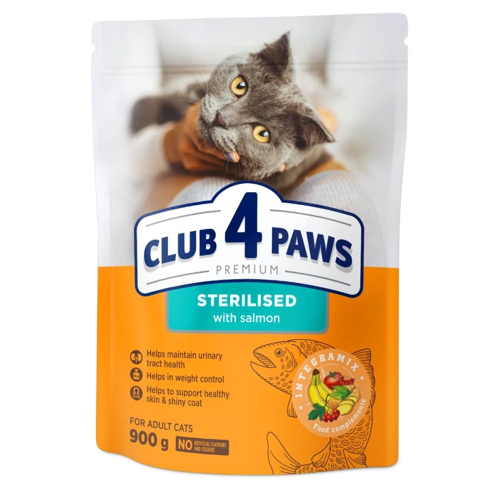 Сухий корм CLUB 4 PAWS (Клуб 4 Лапи) Преміум для стерелізованих кішок з лососем, 900 г