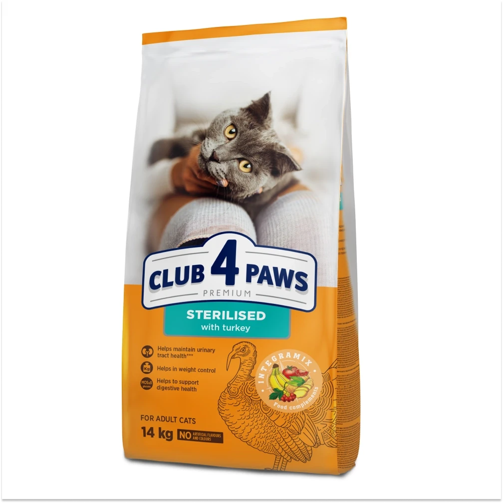 Сухий корм CLUB 4 PAWS (Клуб 4 Лапи) Преміум для стерелізованих кішок з індичкою, 14 кг