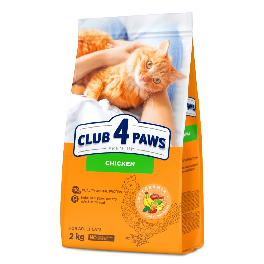 Повнораціонний сухий корм CLUB 4 PAWS (Клуб 4 Лапи) Преміум для кішок з куркою, 2 кг