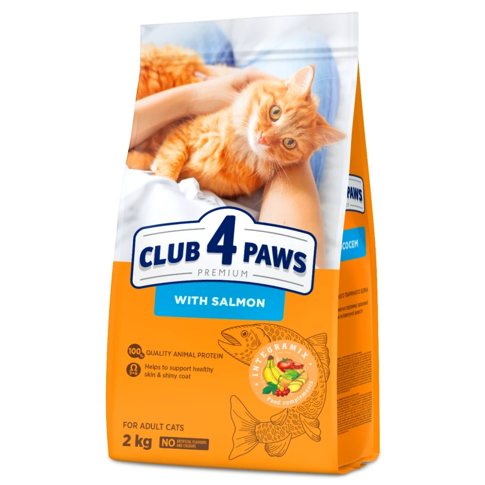 Повнораціонний сухий корм для дорослих кішок CLUB 4 PAWS (Клуб 4 Лапи) Преміум з лососем, 2 кг