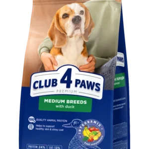 Повнораціонний сухий корм для дорослих собак CLUB 4 PAWS (Клуб 4 Лапи) Преміум для середніх порід з качкою, 2 кг
