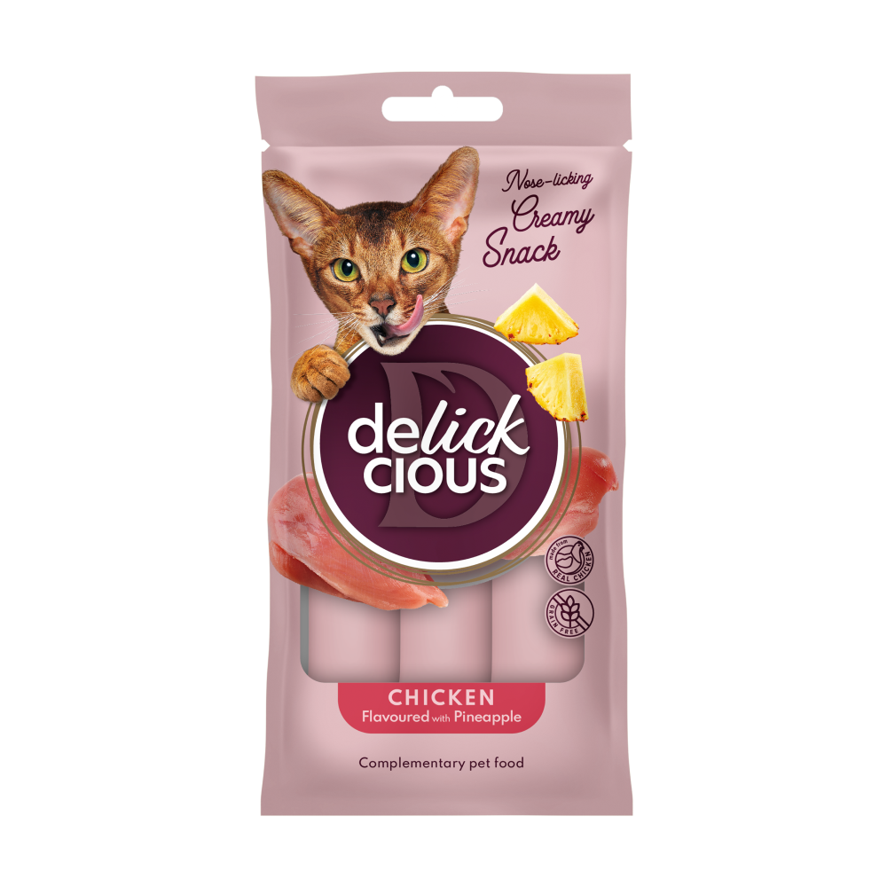 Крем-снеки для котів Делікшес Delickcious курка з додаванням ананасу ласощі для котів (4 шт х 15 г)
